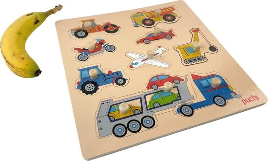 Pucts Houten Kinderpuzzel Voertuigen - Auto - Motor - Vliegtuig - Vrachtwagen 4 Pucts Houten Kinderpuzzel Voertuigen - Auto - Motor - Vliegtuig - Vrachtwagen - Afbeelding 4