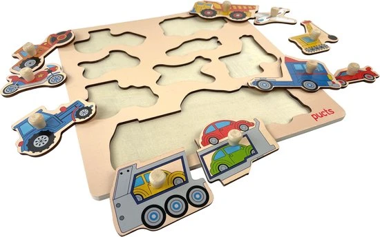 Pucts Houten Kinderpuzzel Voertuigen - Auto - Motor - Vliegtuig - Vrachtwagen 3 Pucts Houten Kinderpuzzel Voertuigen - Auto - Motor - Vliegtuig - Vrachtwagen - Afbeelding 3