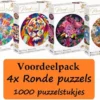 Grafix Voordeelpack 4x Puzzel 1000 Stukjes Volwassenen | Verschillende Ronde Puzzels | Diameter 68 CM | Legpuzzel