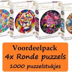 Grafix Voordeelpack 4x Puzzel 1000 Stukjes Volwassenen | Verschillende Ronde Puzzels | Diameter 68 CM | Legpuzzel