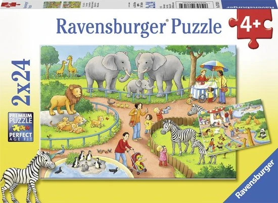 Ravensburger Puzzel Een Dag In De Dierentuin - 2x24 Stukjes - Kinderpuzzel 1 Ravensburger Puzzel Een Dag In De Dierentuin - 2x24 Stukjes - Kinderpuzzel