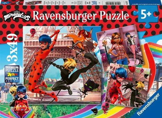 Ravensburger Puzzel Miraculous Heroes Lady Bug And Cat Noir - 3x49 Stukjes - Kinderpuzzel 1 Ravensburger Puzzel Miraculous Heroes Lady Bug And Cat Noir - 3x49 Stukjes - Kinderpuzzel