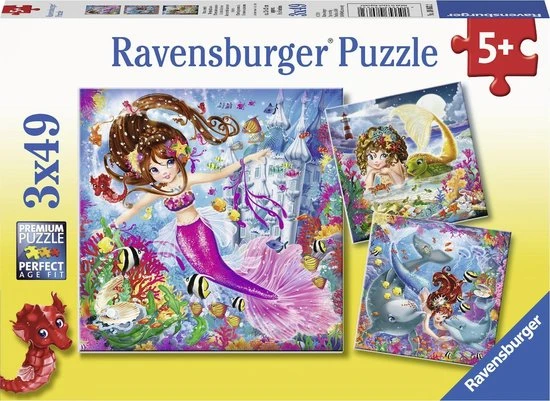 Ravensburger Puzzel Betoverende Zeemeerminnen - 3x49 Stukjes - Kinderpuzzel 1 Ravensburger Puzzel Betoverende Zeemeerminnen - 3x49 Stukjes - Kinderpuzzel