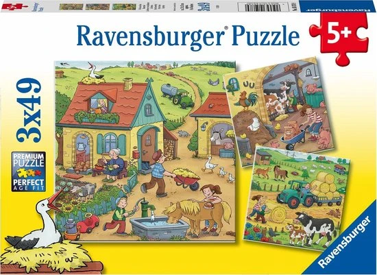 Ravensburger Puzzel Boerderij - 3x49 Stukjes - Kinderpuzzel 1 Ravensburger Puzzel Boerderij - 3x49 Stukjes - Kinderpuzzel