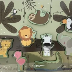 Mint And Milo Houten Dieren Puzzel - HOUTEN DIERENPUZZEL JUNGLE - HOUTEN VORMENPUZZEL Met Dieren - HOUTEN PUZZEL Met Dieren - Educatief Houten Speelgoed Vanaf 2 Jaar - MET EEN GRATIS ABC POSTER KAART ERBIJ