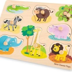 New Classic Toys Houten Legpuzzel Safari Dieren - 8 Puzzelstukjes - FSC 100%-gecertificeerd Hout