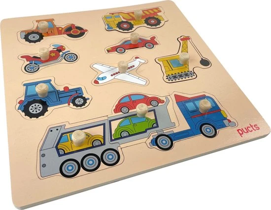 Pucts Houten Kinderpuzzel Voertuigen - Auto - Motor - Vliegtuig - Vrachtwagen 2 Pucts Houten Kinderpuzzel Voertuigen - Auto - Motor - Vliegtuig - Vrachtwagen - Afbeelding 2