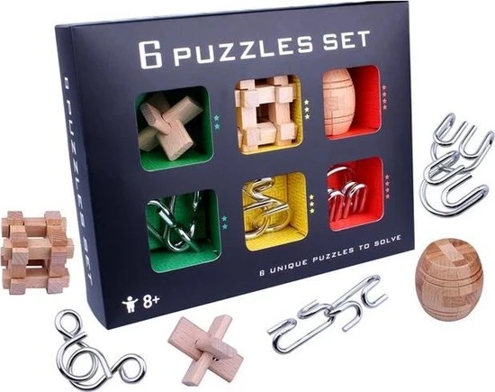 Merkloos IQ Puzzel 3D - Metaal En Hout - 6 Verschillende Breinbrekers 1 Merkloos IQ Puzzel 3D - Metaal En Hout - 6 Verschillende Breinbrekers