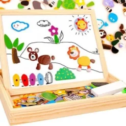Magnetische Dieren Puzzel & Krijtbord - Alles In 1 Houten Speelbox - Multifunctioneel - 71 Stukken - XD Xtreme