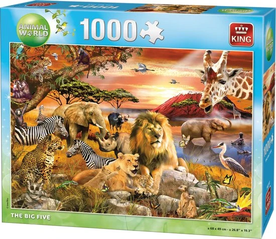 King Puzzel 1000 Stukjes (68 X 49 Cm) - The Big Five - Legpuzzel Dieren 1 King Puzzel 1000 Stukjes (68 X 49 Cm) - The Big Five - Legpuzzel Dieren