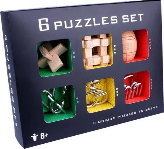 Merkloos IQ Puzzel 3D - Metaal En Hout - 6 Verschillende Breinbrekers 2 Merkloos IQ Puzzel 3D - Metaal En Hout - 6 Verschillende Breinbrekers - Afbeelding 2