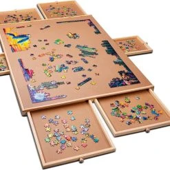Puzzlr - Puzzelbord Met Opbergsysteem - Houten Puzzelplaat Onderlegger Met 6 Laden - 1500 Stukjes