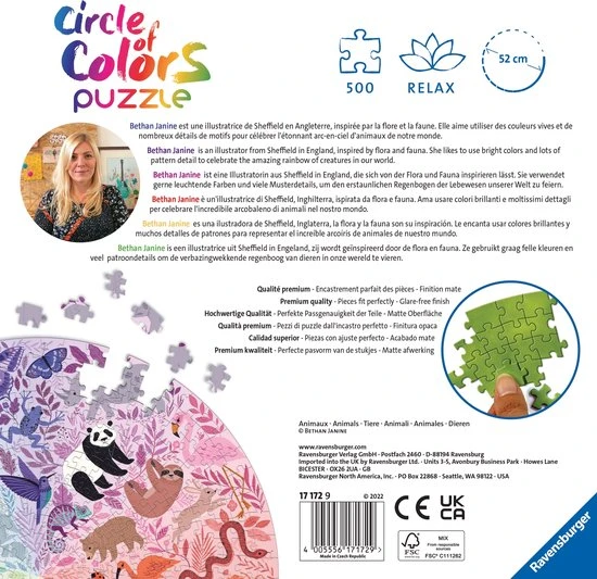 Ravensburger Puzzel Circle Of Colors Animals - Legpuzzel - 500 Stukjes 4 Ravensburger Puzzel Circle Of Colors Animals - Legpuzzel - 500 Stukjes - Afbeelding 4