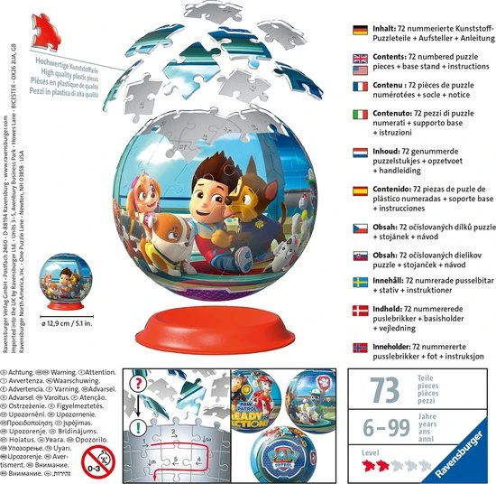 Ravensburger PAW Patrol Puzzleball - 3D Puzzel - 72 Stukjes 3 Ravensburger PAW Patrol Puzzleball - 3D Puzzel - 72 Stukjes - Afbeelding 3