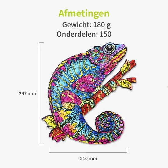 ACROPAQ Houten Puzzel Kameleon - 150 Stukjes, A4 Formaat 210 X 297 Mm, Puzzel Voor Kinderen En Volwassenen 3 ACROPAQ Houten Puzzel Kameleon - 150 Stukjes, A4 Formaat 210 X 297 Mm, Puzzel Voor Kinderen En Volwassenen - Afbeelding 3