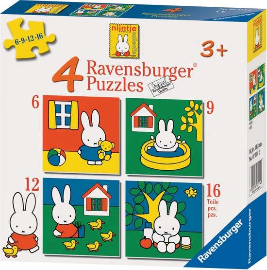 Ravensburger Nijntje. Vier Puzzels -6+9+12+16 Stukjes - Kinderpuzzel 6 Ravensburger Nijntje. Vier Puzzels -6+9+12+16 Stukjes - Kinderpuzzel - Afbeelding 6