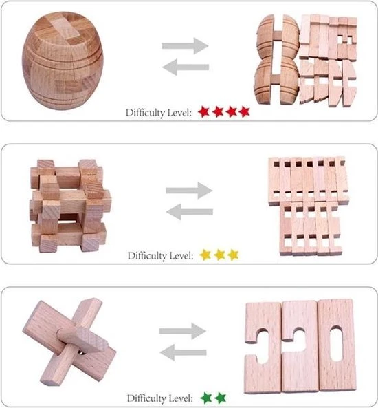 Merkloos IQ Puzzel 3D - Metaal En Hout - 6 Verschillende Breinbrekers 6 Merkloos IQ Puzzel 3D - Metaal En Hout - 6 Verschillende Breinbrekers - Afbeelding 6