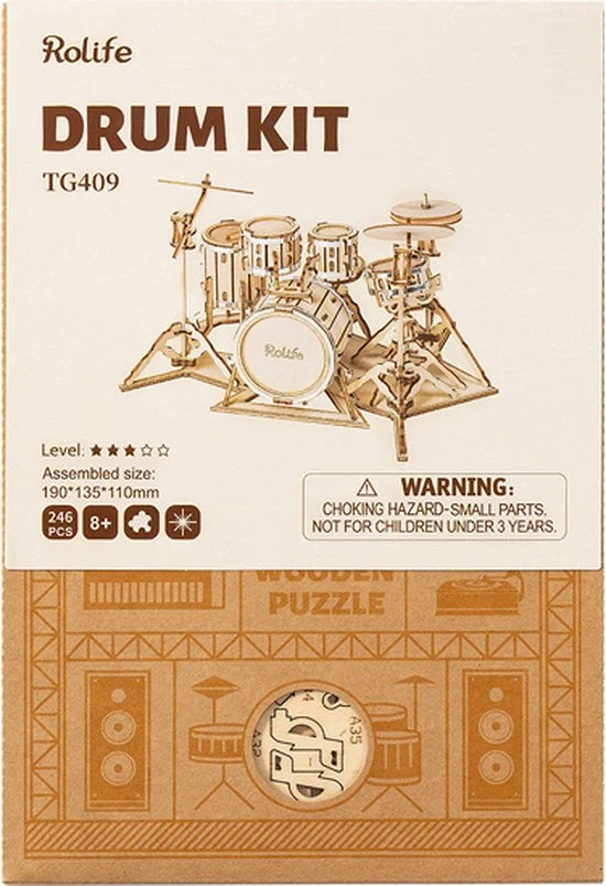 Robotime 3D Houtenpuzzel Muziekinstrument Drumstel, TG409, 19x13,5x11cm - 6946785116816 6 Robotime 3D Houtenpuzzel Muziekinstrument Drumstel, TG409, 19x13,5x11cm - 6946785116816 - Afbeelding 6