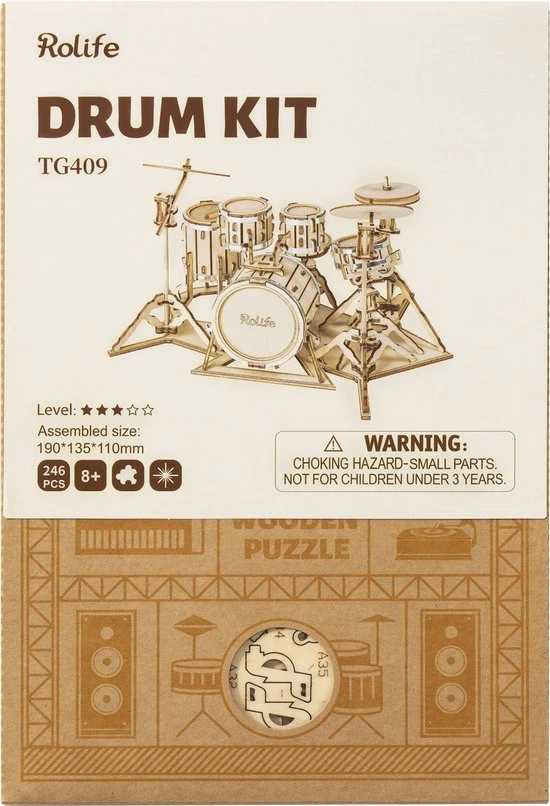 Robotime 3D Houtenpuzzel Muziekinstrument Drumstel, TG409, 19x13,5x11cm - 6946785116816 4 Robotime 3D Houtenpuzzel Muziekinstrument Drumstel, TG409, 19x13,5x11cm - 6946785116816 - Afbeelding 4