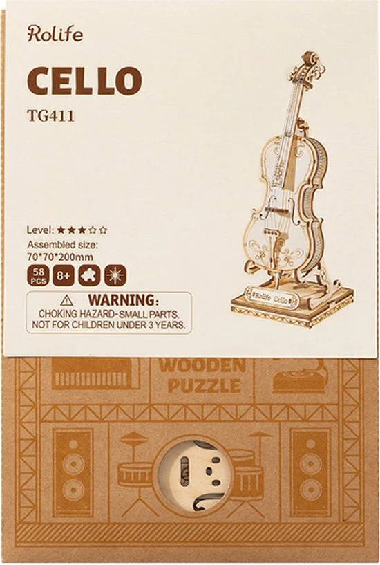 Robotime DIY 3D Houtenpuzzel Muziekinstrument Cello, TG411, 7x7x20cm - 6946785116809 7 Robotime DIY 3D Houtenpuzzel Muziekinstrument Cello, TG411, 7x7x20cm - 6946785116809 - Afbeelding 7